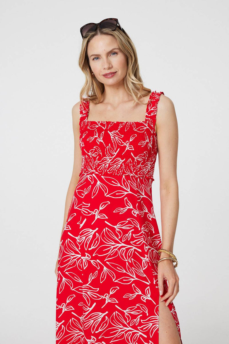 Floral Square Neck Midi Sun Dress Izabel London