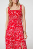 Red | Floral Square Neck Midi Sun Dress