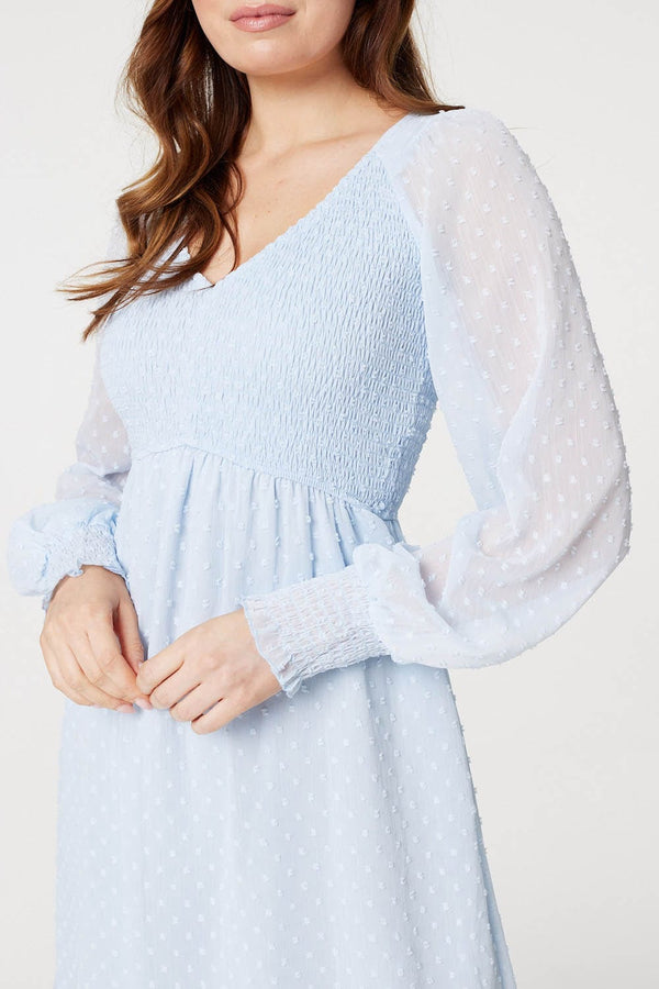 Light Blue | Embossed Polka Dot Smock Dress