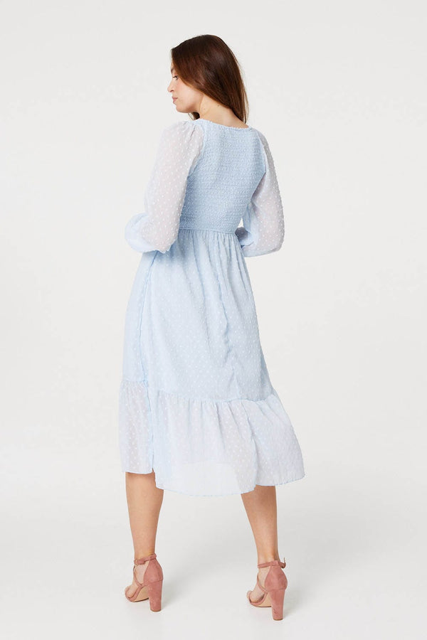 Light Blue | Embossed Polka Dot Smock Dress