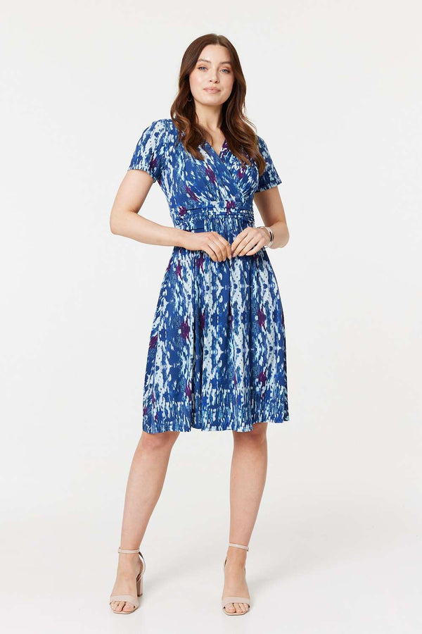 Blue | Tie Dye Faux Wrap Short Dress
