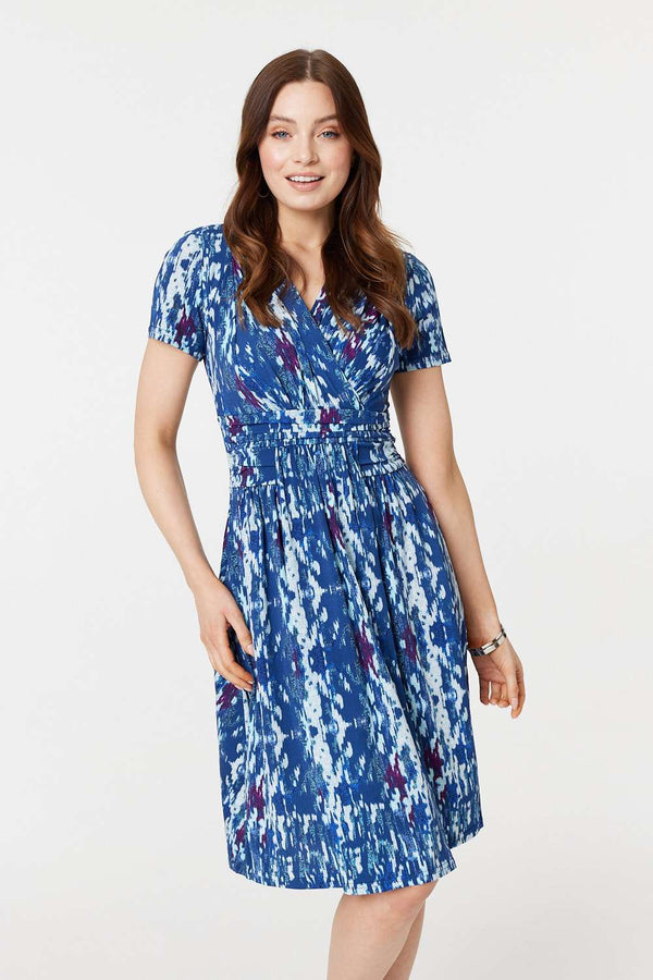Blue | Tie Dye Faux Wrap Short Dress