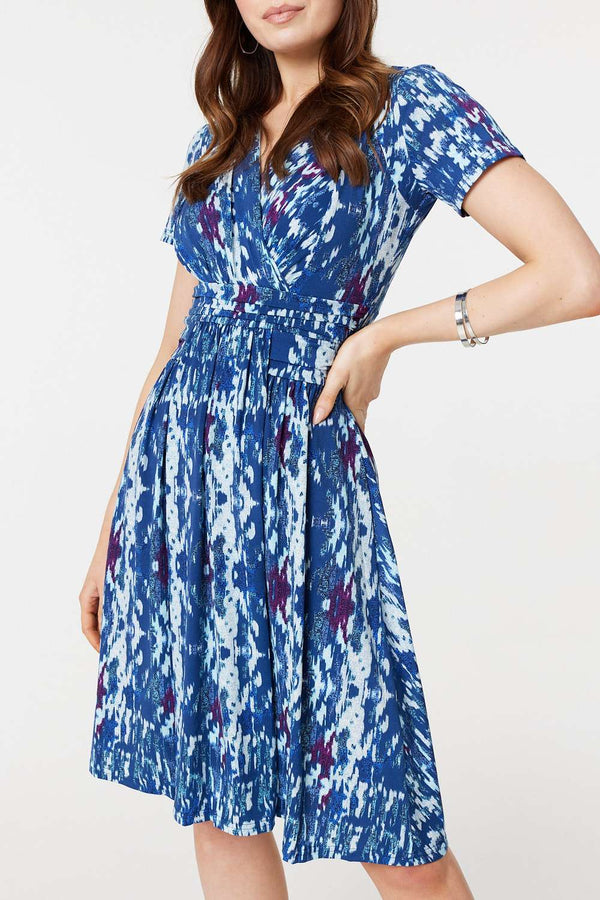 Blue | Tie Dye Faux Wrap Short Dress