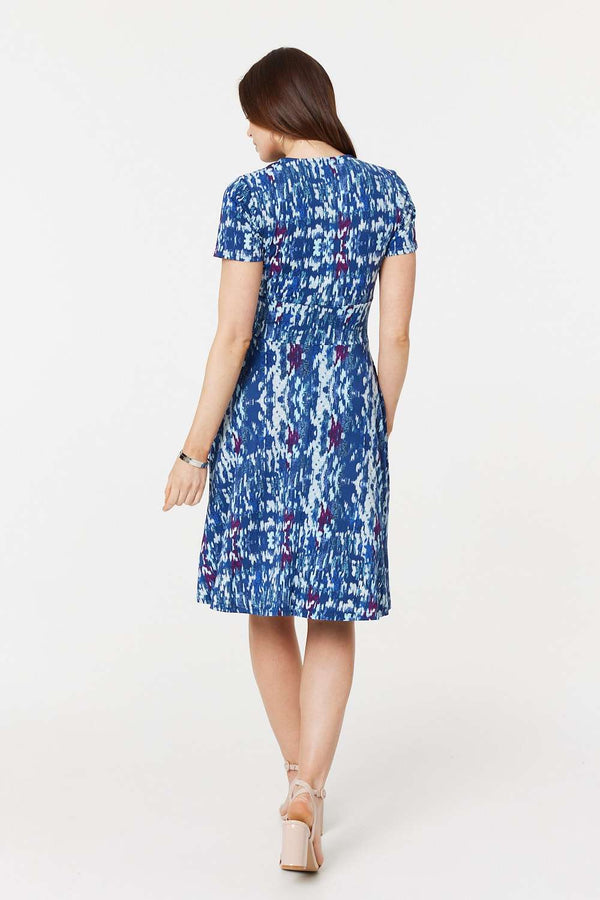 Blue | Tie Dye Faux Wrap Short Dress