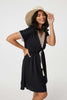 Black | Lace Tassel Waist Tie Short Dress