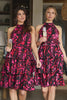 Red | Printed Halter Neck Tiered Dress