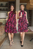 Red | Printed Halter Neck Tiered Dress : Model on Left is 5'9