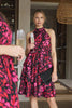 Red | Printed Halter Neck Tiered Dress : Model is 5'10