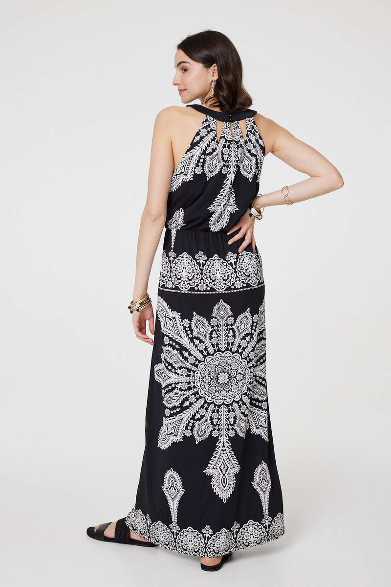 Mosaic Print Halter Neck Long Dress | Izabel London Mosaic Print Halter Neck Long Dress | Izabel London