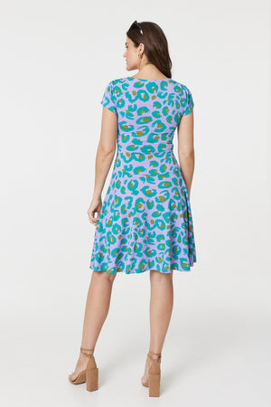 Purple | Animal Print Ruched Front Jersey Dress