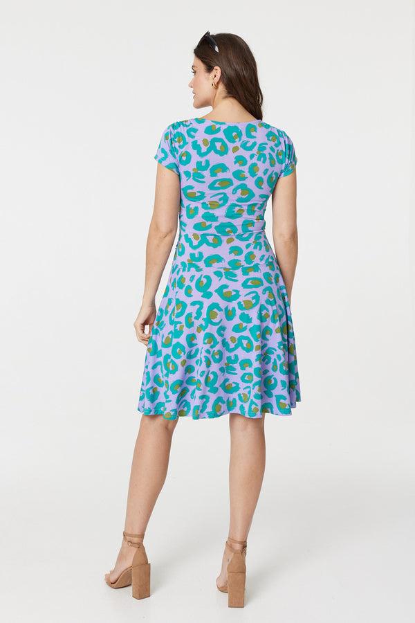 Purple | Animal Print Ruched Front Jersey Dress