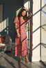 Orange | Printed Angel Sleeve Maxi Dress : Model is 5'8