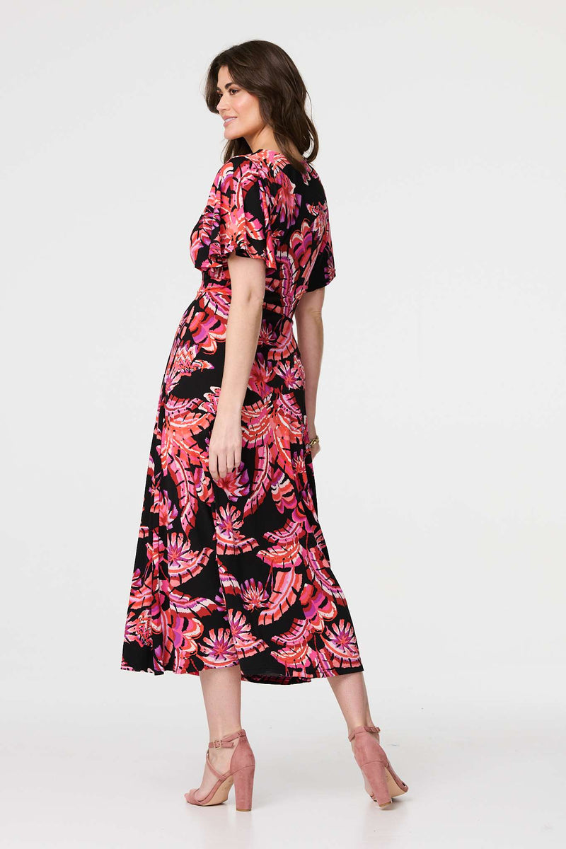angel sleeve midi skater dress Navy Chiffon Angel Sleeve Midi Skater Bridesmaid Dress