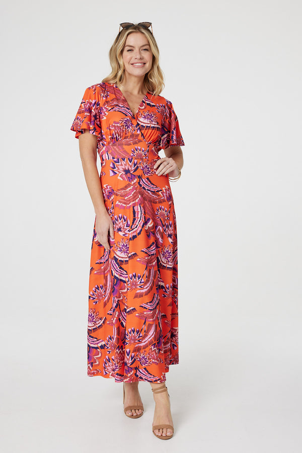 Orange | Printed Angel Sleeve Maxi Dress