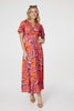 Orange | Printed Angel Sleeve Maxi Dress