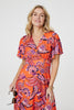 Orange | Printed Angel Sleeve Maxi Dress