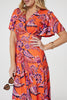 Orange | Printed Angel Sleeve Maxi Dress