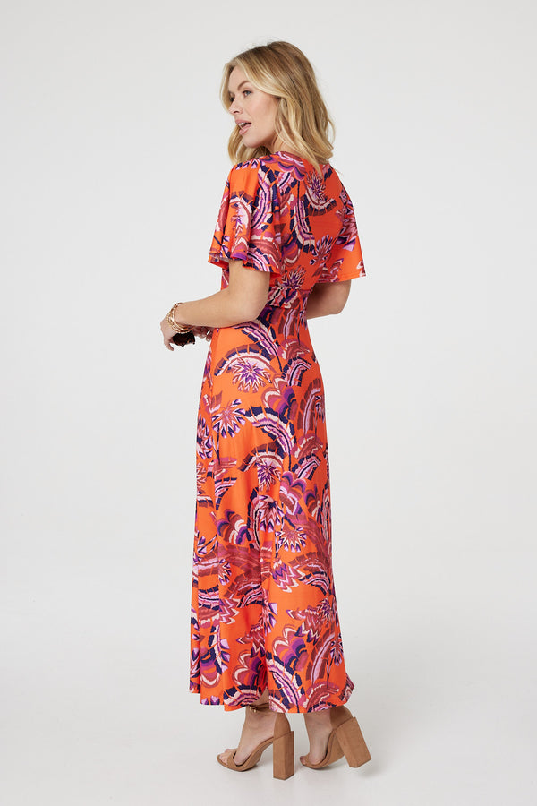 Orange | Printed Angel Sleeve Maxi Dress