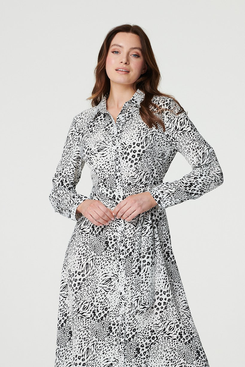 Black And White | Animal Print Collared Shirt Dress
