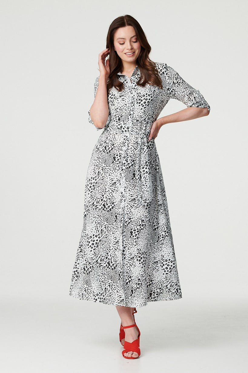 Black And White | Animal Print Collared Shirt Dress