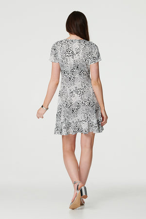 Black And White | Animal Print Frilled Short Dress