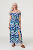 Navy | Floral Bardot Split Hem Maxi Dress