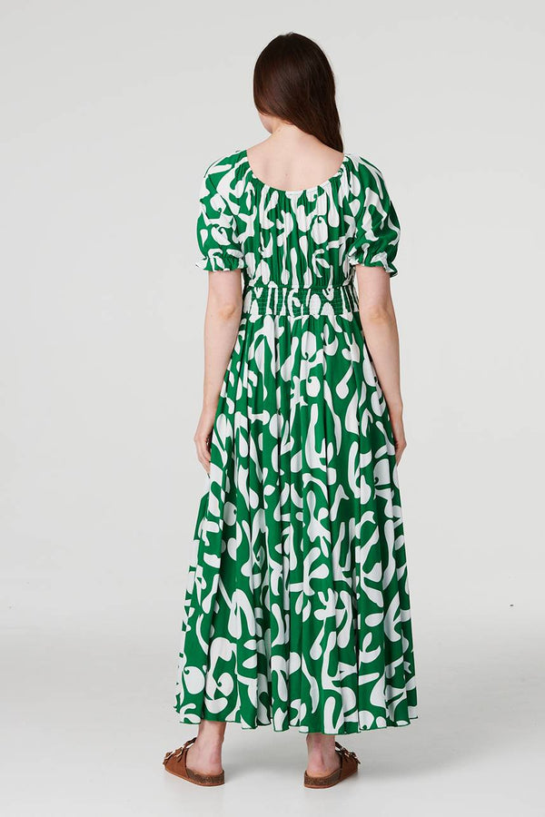 Green | Printed Puff Sleeve Maxi Dress