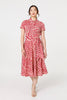 Red | Striped Tie Waist Midi Shirt Dress
