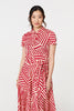 Red | Striped Tie Waist Midi Shirt Dress
