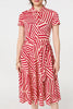 Red | Striped Tie Waist Midi Shirt Dress
