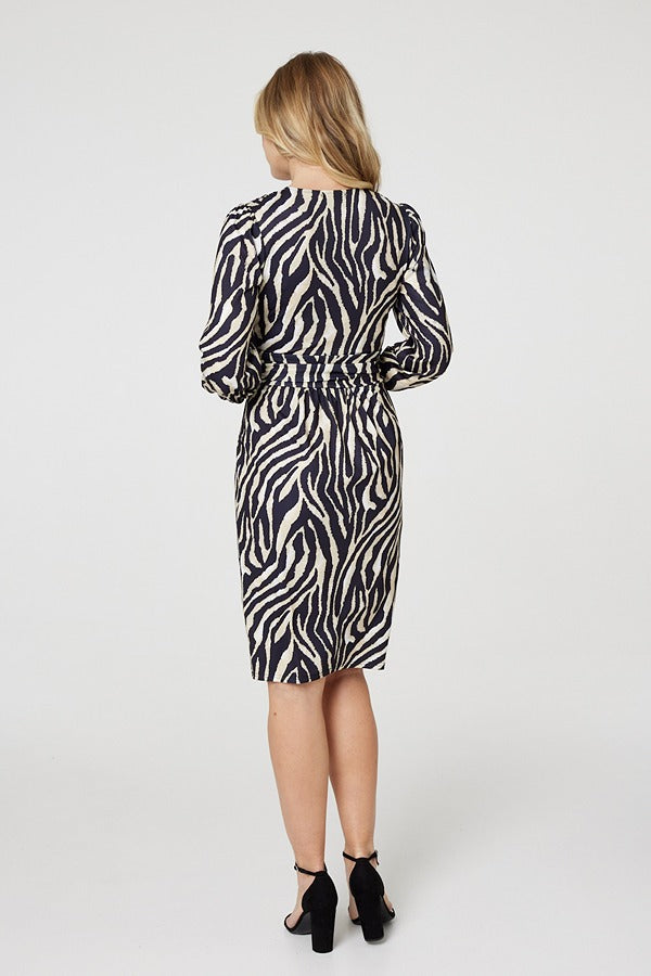 Green | Zebra Print Long Sleeve Wrap Dress