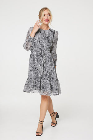 Black | Animal Print Long Sleeve Dress
