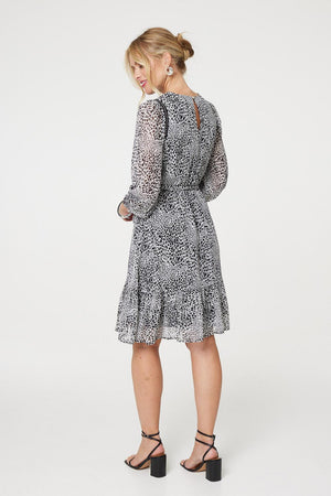 Black | Animal Print Long Sleeve Dress
