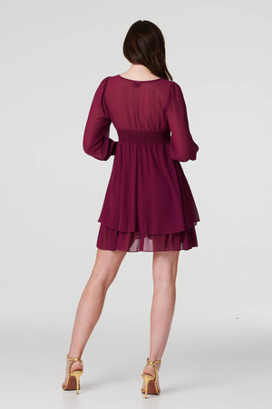 Purple | Semi Sheer Layered Hem Dress