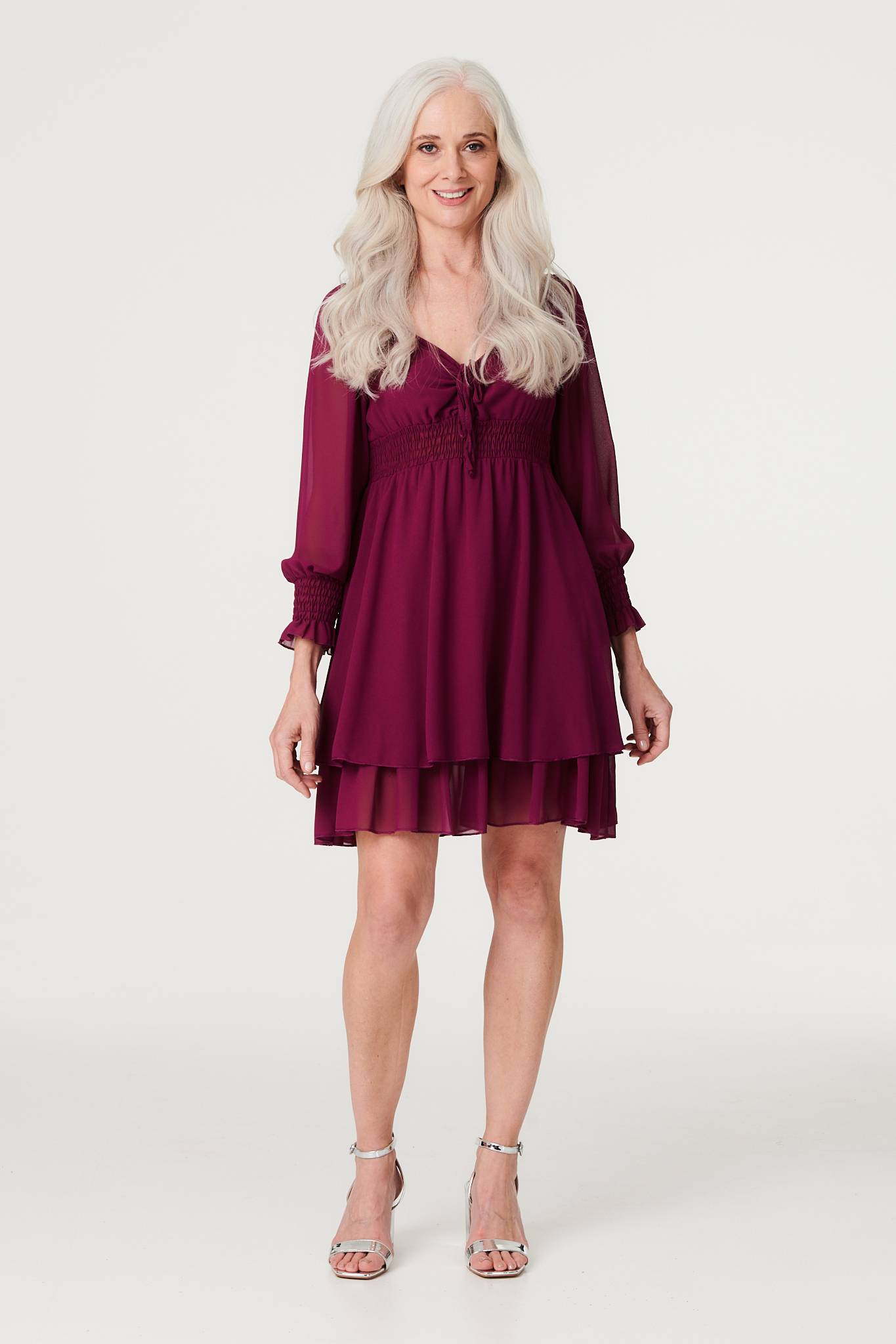 Purple | Semi Sheer Layered Hem Dress