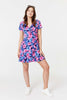 Blue | Floral Frill Faux Wrap Short Dress