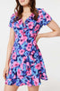 Blue | Floral Frill Faux Wrap Short Dress