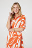 Orange | Printed Long Sleeve Midi Shirt Dress