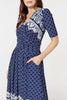 Navy | Printed 1/2 Sleeve Midi Dress