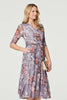 Grey | Floral Layered V-Neck Midi Dress