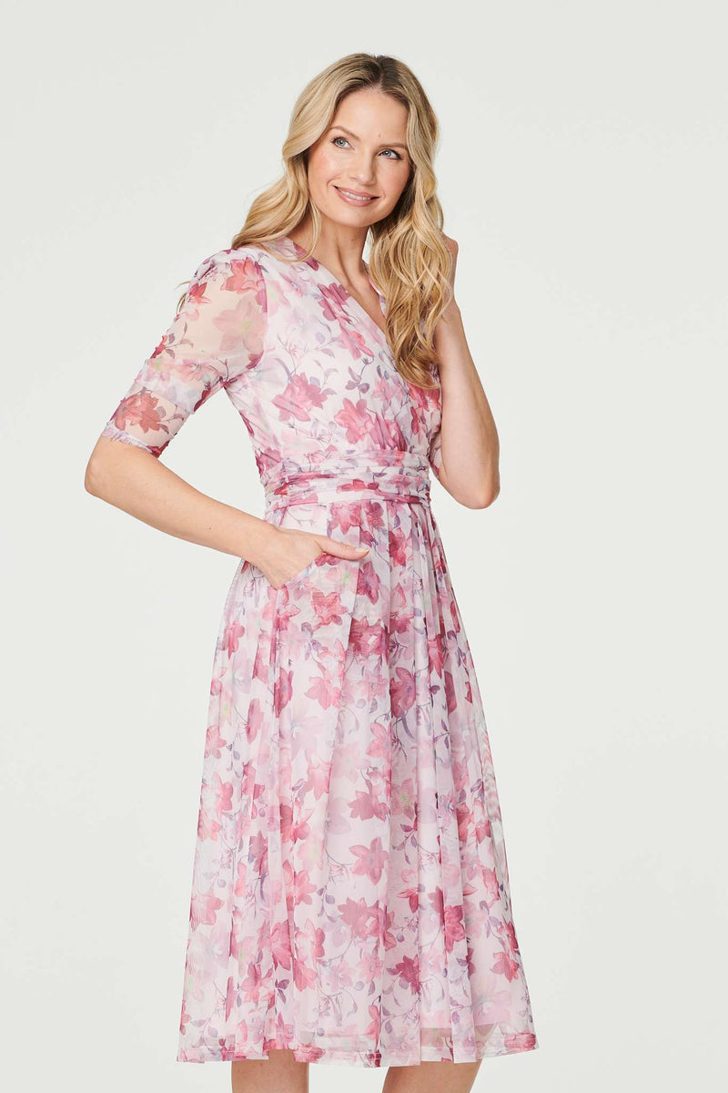 Floral Wrap Front Tea Dress | Izabel London Floral Wrap Front Tea Dress | Izabel London