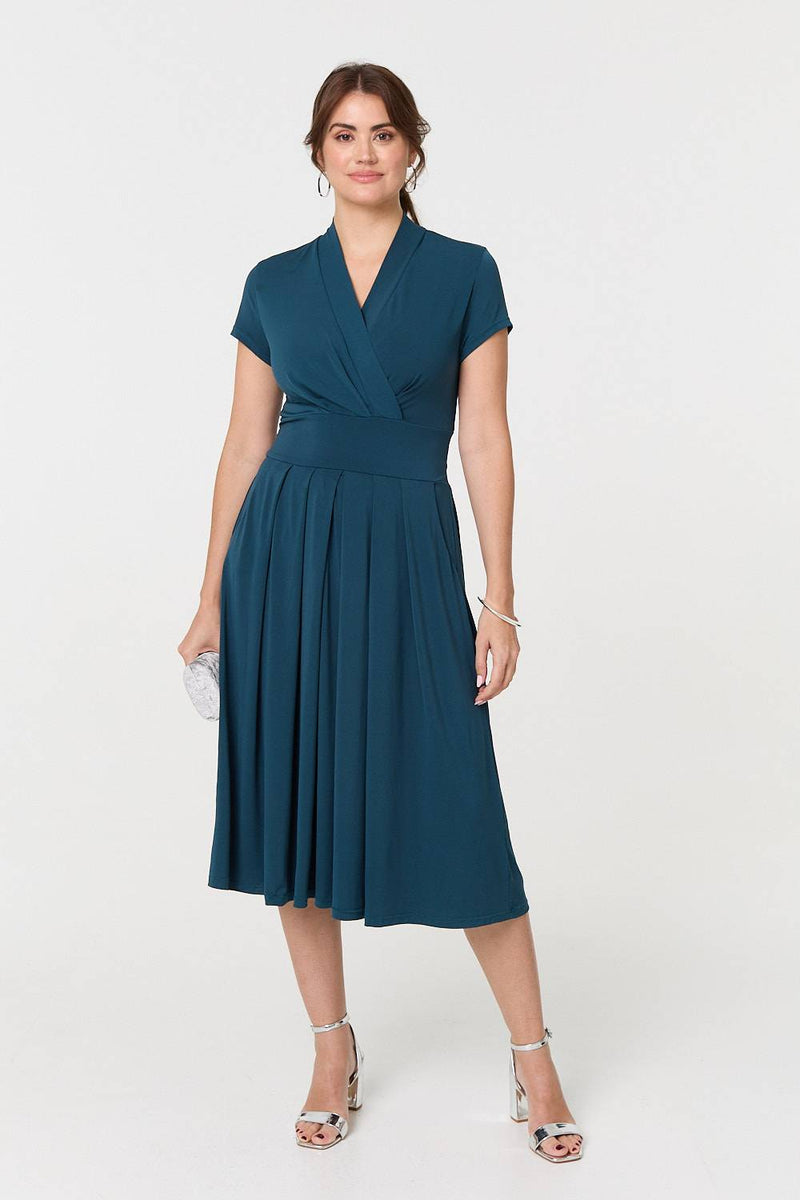 Cap Sleeve Tie Waist Jersey Midi Dress | Izabel London Cap Sleeve Tie Waist Jersey Midi Dress | Izabel London