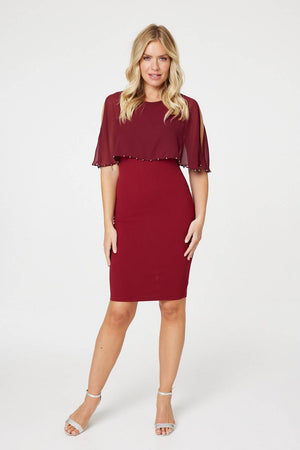 Burgundy | Sheer Overlay Bodycon Dress