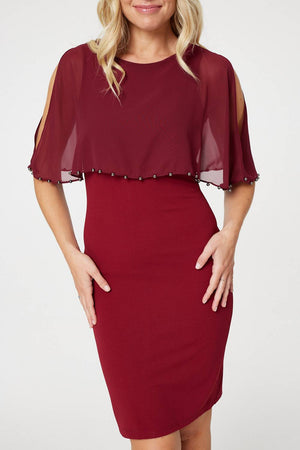 Burgundy | Sheer Overlay Bodycon Dress