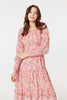 Pink | Floral Print Smocked Midi Dress
