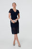 Navy | Floral Lace Layer Slim Knee Length Dress
