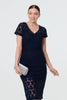 Navy | Floral Lace Layer Slim Knee Length Dress
