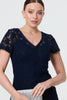 Navy | Floral Lace Layer Slim Knee Length Dress
