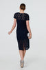 Navy | Floral Lace Layer Slim Knee Length Dress
