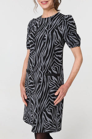 Grey | Animal Print Knee Length Shift Dress
